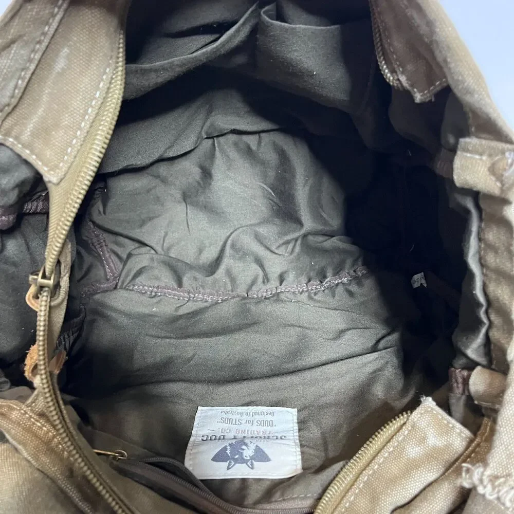 Scruffy Dog Trading Co Vtg Messenger Khaki Canvas Tan Leather Shoulder Bag